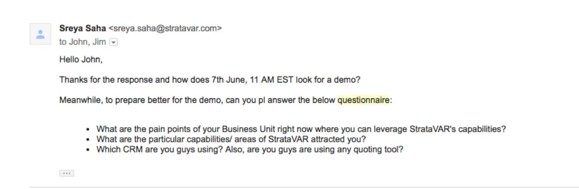 Email from John Steiner of Encore Technologies agreeing to an appointment